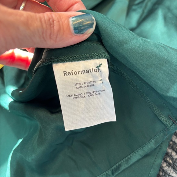 NWT Reformation Julius Midi Silk Dress size 6 Forest Green Silk - Picture 15 of 15